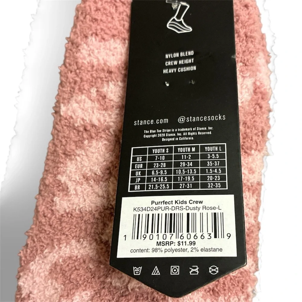 Stance Girl's, Purrfect Kids Crew socks, Dusty Rose, Large (Big Kid)